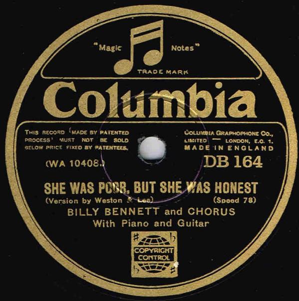 Billy Bennett (3) - She Was Poor But She Was Honest / Don't Send My Boy To Prison