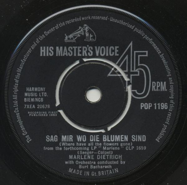 Marlene Dietrich - Sag Mir Wo Die Blumen Sind (Where Have All The Flowers Gone) / Lili Marlen (Lili Marlene)